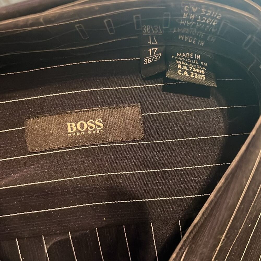 Hugo Boss White and Blue Dress Shirt with Pinstripes - Picture 2 of 3